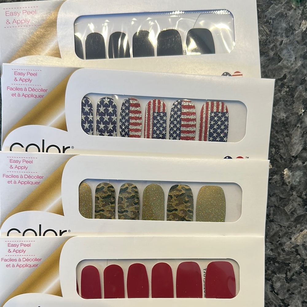 Color Street Nail Strips Set - Black, American Flag, Camo, Red